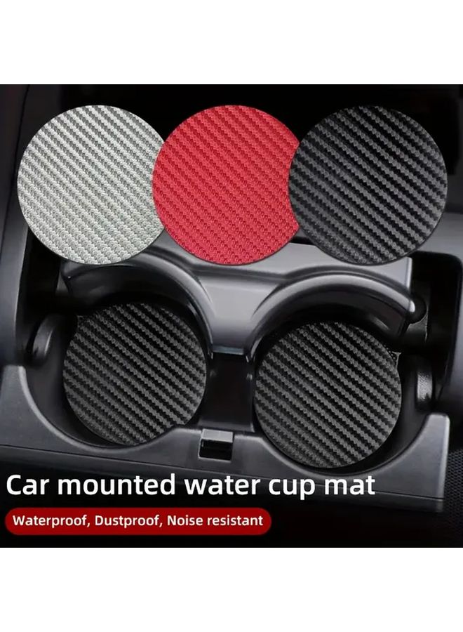 Silvery Car Cup Coasters 2PCS Carbon Fiber PU Leather Universal Fit for Toyota Honda BMW - Image 1